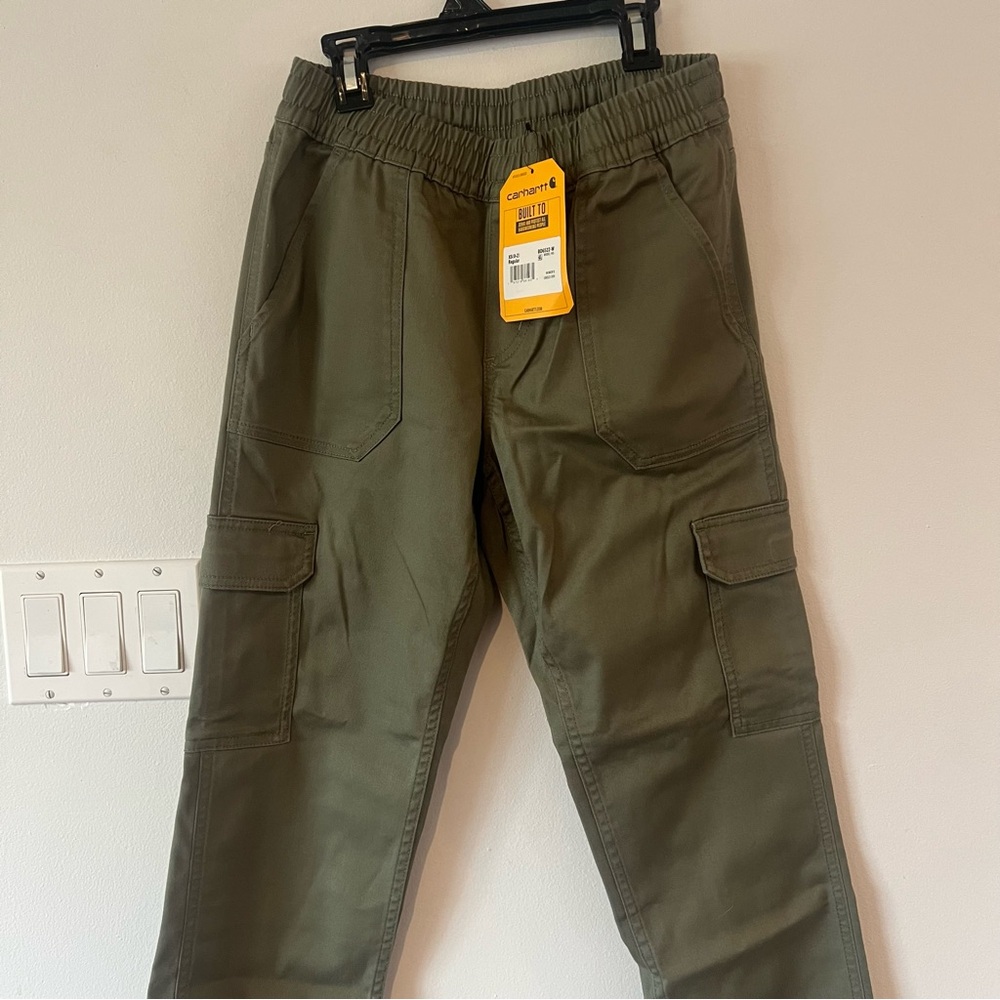 New Carhartt Green Tencel Twill Joggers Cargo Pants Womens XS (0-2) Relaxed Fit